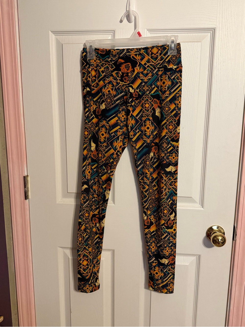 LuLaRoe Disney/Scar/Lion King Aztec-Style Leggings in Yellow, Teal & Black